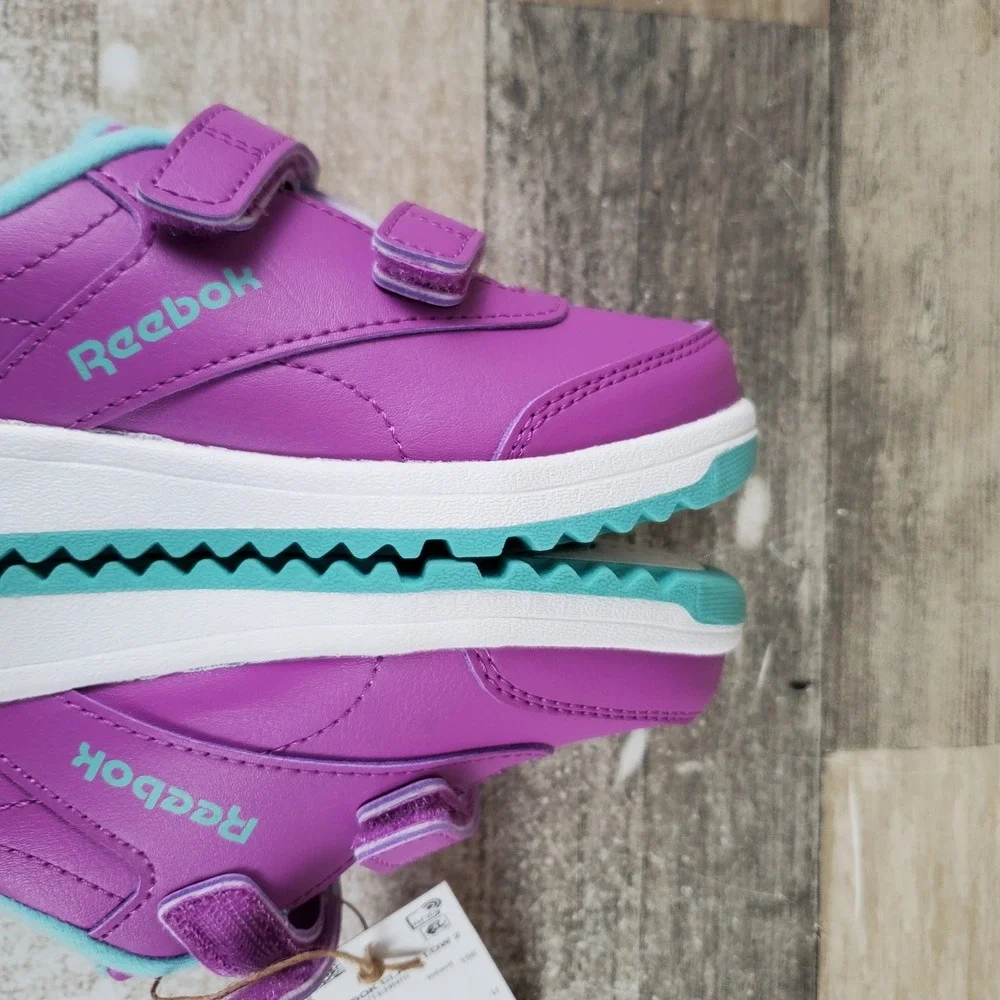 Reebok Weebok Clasp Low 2 Toddler Shoes Sz 9 Purple Aqua White Leather Sneakers